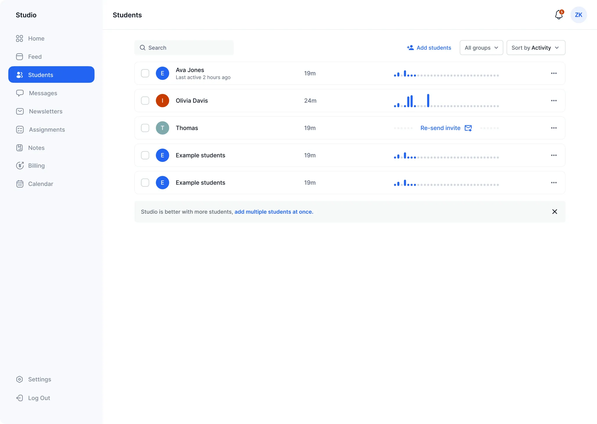 Students page