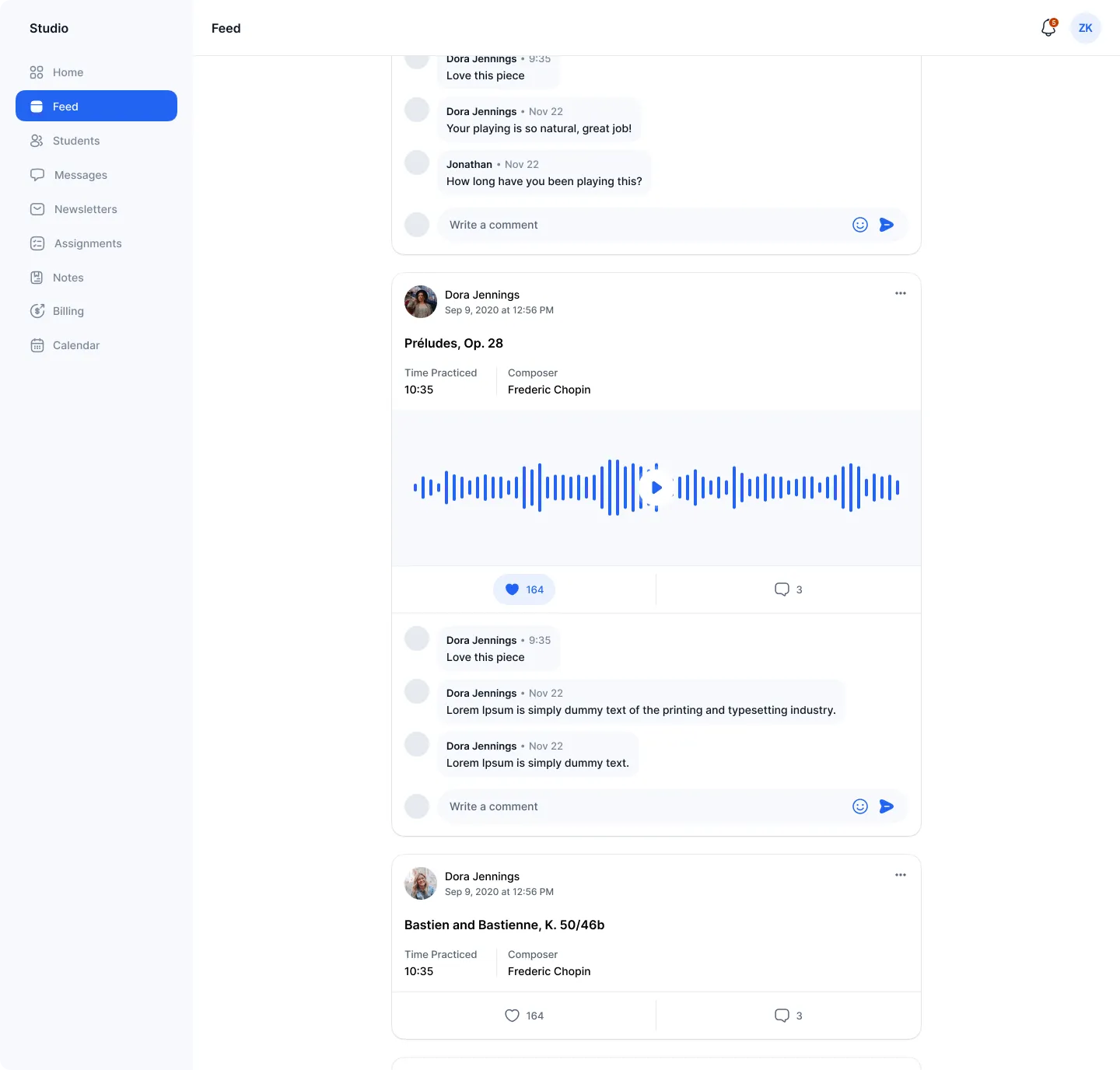 Feed page