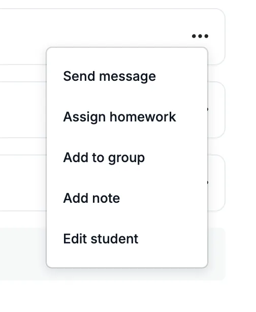 Student menu options