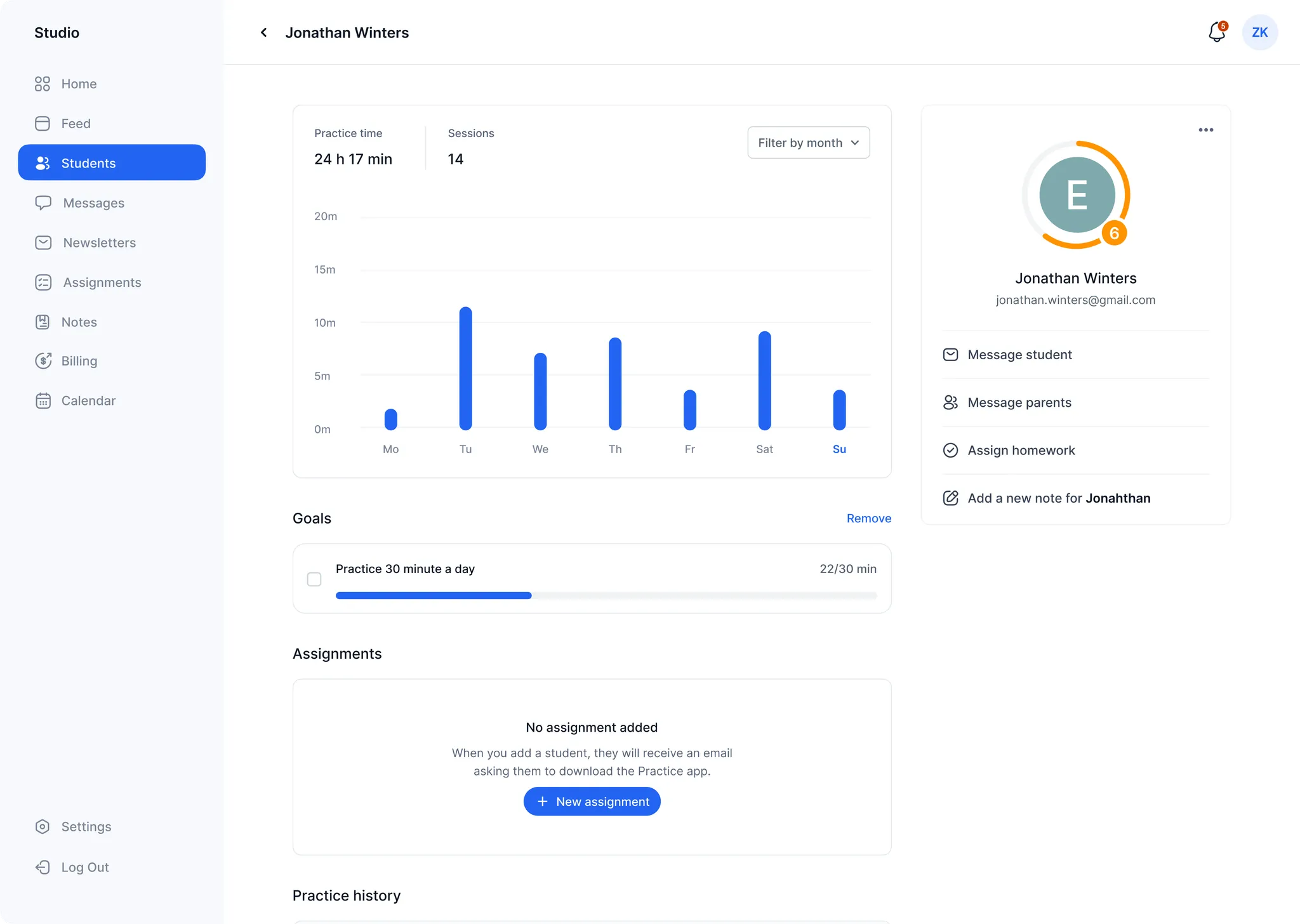 Student profile page