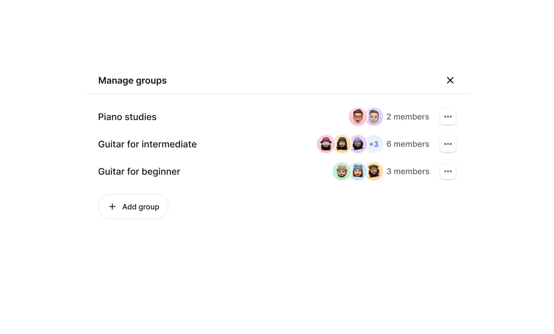 Manage groups dialog