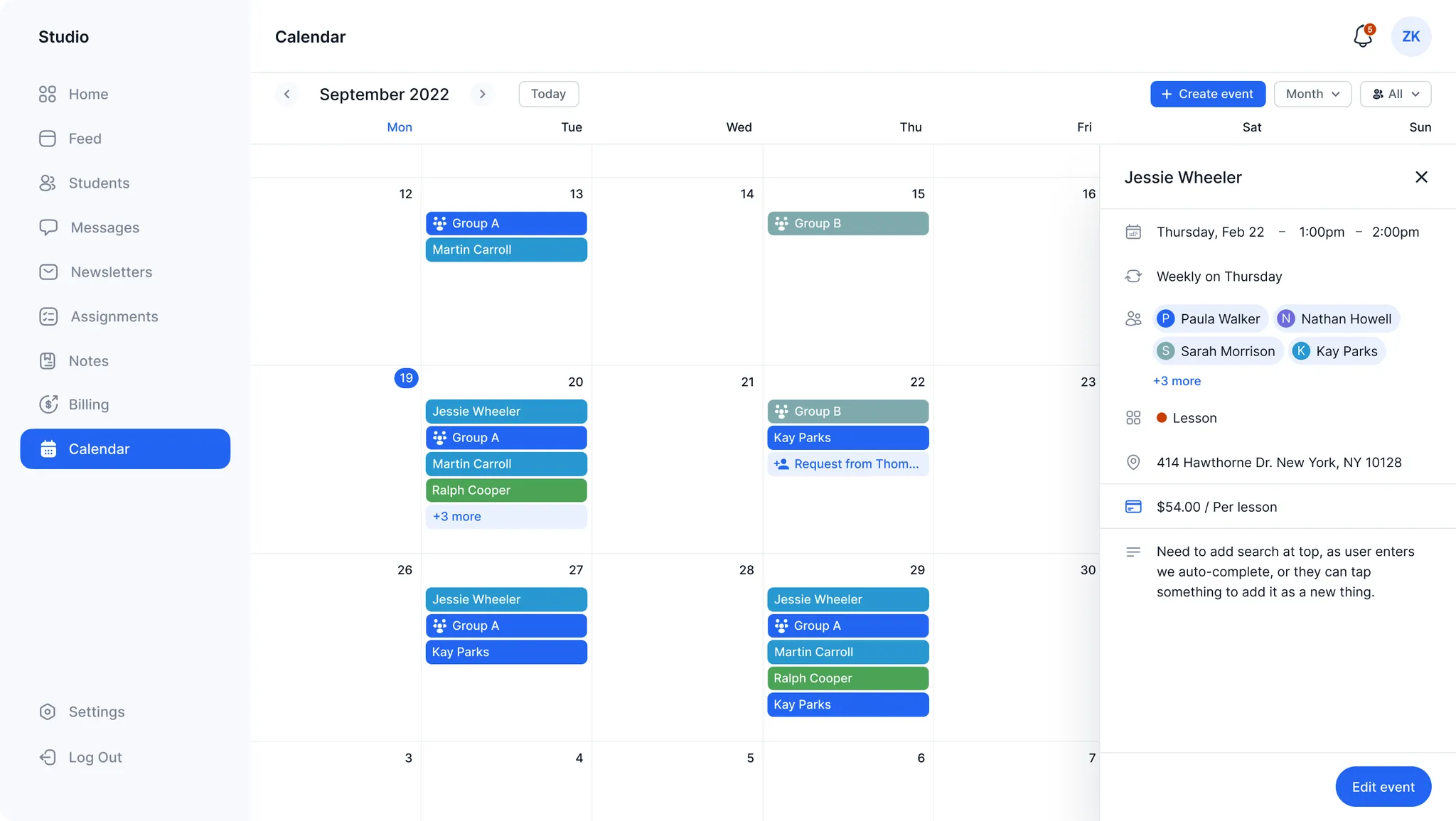 Calendar view
